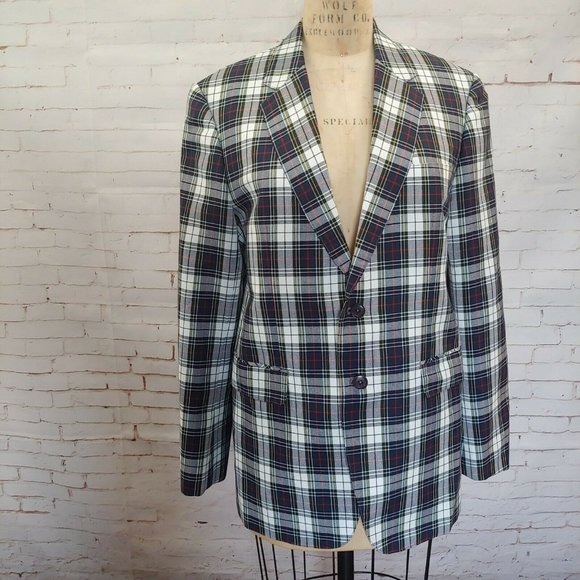 High Society Other - High Society Sport Coat Blazer 42 Custom Made Jacket Plaid Blue White